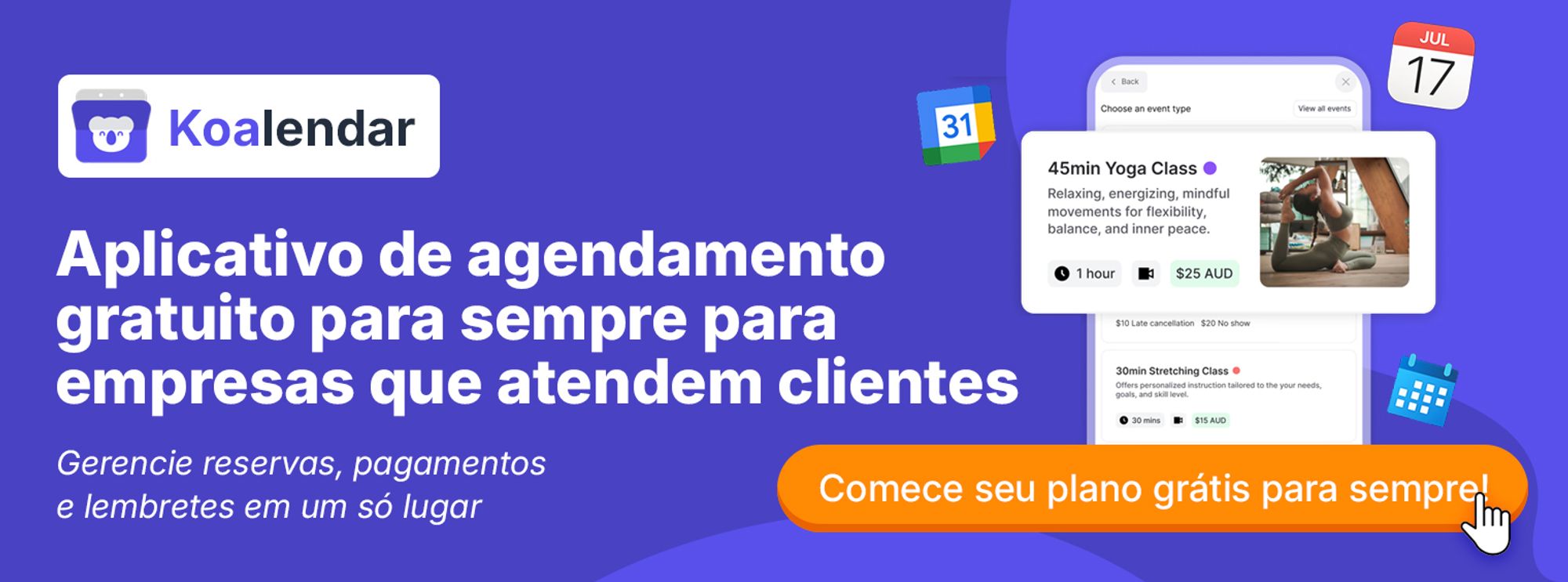 Software de agendamento Koalendar com lembrete de pagamento